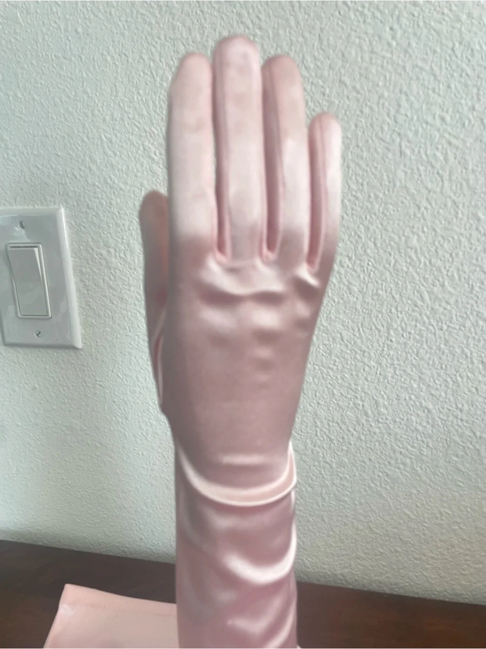 Elegant Long Satin Gloves - Pink 17-1/2” long stretchy